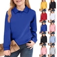 thumbnail image 1 of Huankd Girls' Polo Shirts Long Sleeve School Uniform Soft Classic Collar Top Dark Blue 9-10Y, 1 of 4