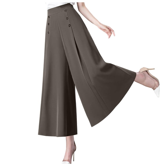 Huankd High Waisted Dress Pants for Women Plus Size Work Pants Business Casual Stretch Pull on Trousers Pants Slacks Coffee M