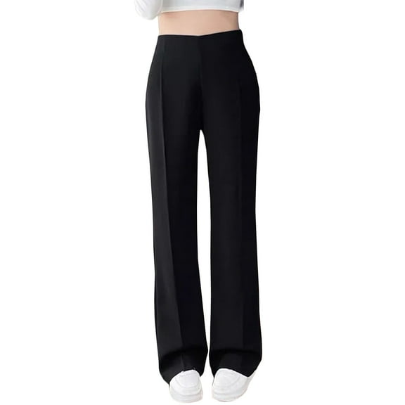 Huankd High Waisted Dress Pants for Women Plus Size Work Pants Business Casual Stretch Pull on Trousers Pants Slacks Black L