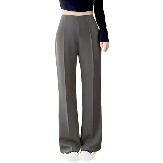 Huankd High Waisted Dress Pants for Women Plus Size Work Pants Business Casual Stretch Pull on Trousers Pants Slacks Brown L