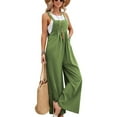 thumbnail image 1 of Huankd Linen Overalls for Women Loose Fit Adjustable Straps Bib Jumpsuits Square Neck Wide Leg Gardening Overalls w/Pockets Green L, 1 of 8