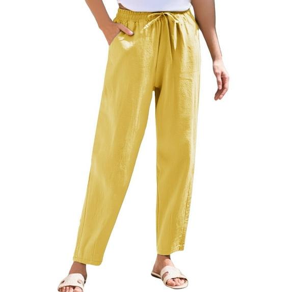 Huankd Linen Pants Women Women'S Linen Pants Wide Leg Linen Pants For Women Petite Linen Pants For Women Yellow L
