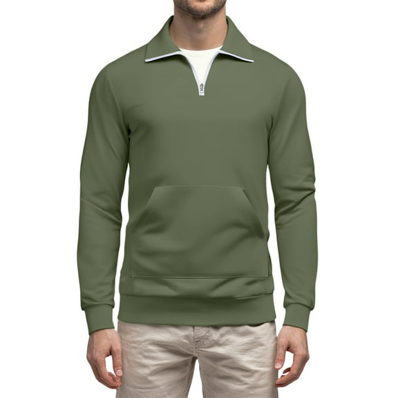 Huankd Men Quarter Zip Up Pullover Lightweight Mock Neck Sweatshirt Casual Active Long Sleeve Shirt Army Green M