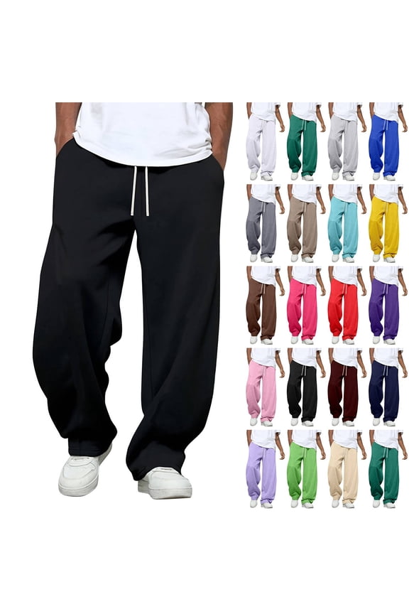Men's Baggy Sweatpants Fleece Drawstring Straight Leg Open Bottom Workout Pants with Pockets Black XL