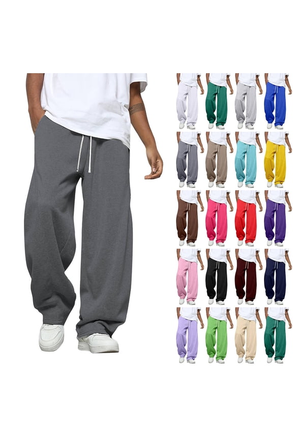 Men's Baggy Sweatpants Fleece Drawstring Straight Leg Open Bottom Workout Pants with Pockets Dark Gray XL