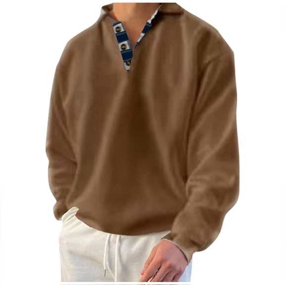 Huankd Men’s Classic Polo Shirt Long Sleeve Pullover Sweatshirts Lightweight Casual Tops Brown 2XL