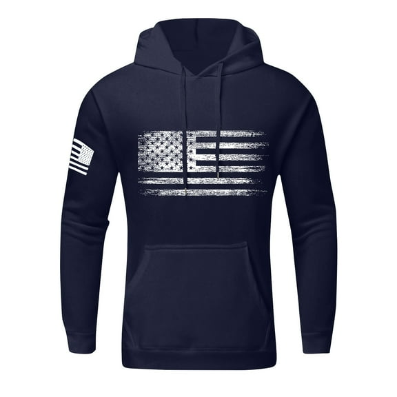 Huankd Men's Hoodies Oversized Sweatshirts American Flag Patriotic Hoodie Big and Tall Graphic Hoodie With Pockets Navy 4XL