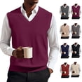 thumbnail image 1 of Huankd Men’s Knit Sweater Vest V Neck Relaxed Fit Sleeveless Pullovers Wine XL, 1 of 6