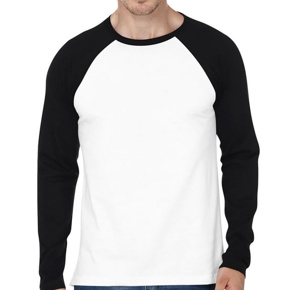 Huankd Men's Long Sleeve Shirt Fall Crewneck Color Block Loose Fit T Shirts Casual Pullover Tees White M