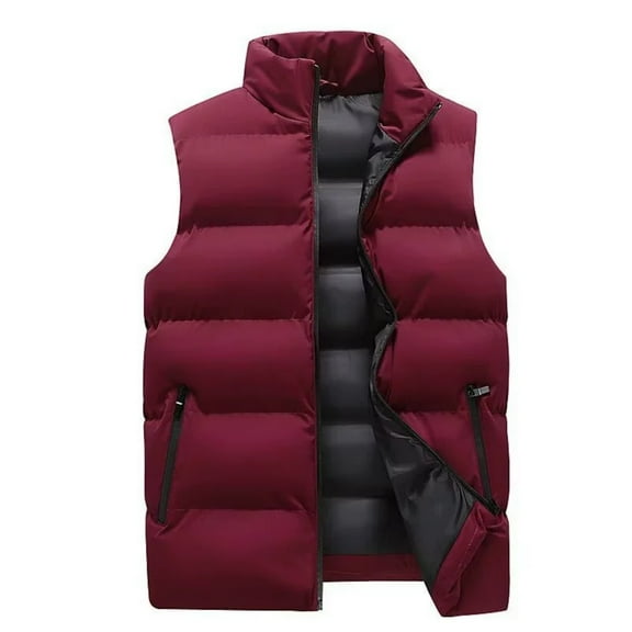 Huankd Men's Outdoor Casual Full Zipper Stand Collar Padded Vest Coats Sleeveless Jacket Vermilion M