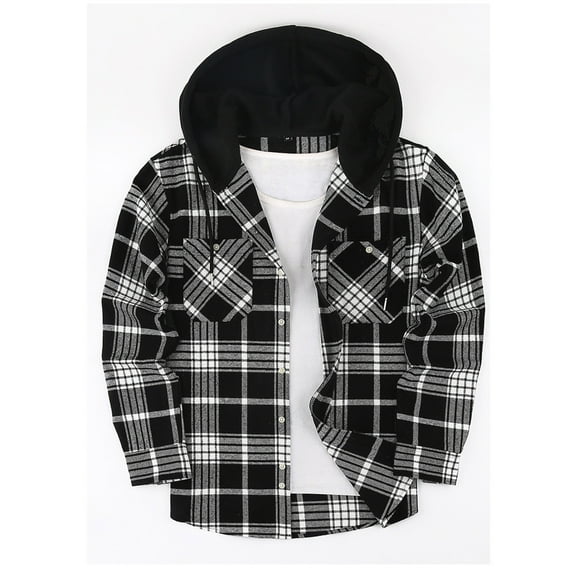 Huankd Men's Plaid Hooded Shirts Casual Long Sleeve Flannel Hoodie Shirts Jackets Dark Gray 2XL