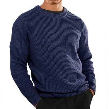 Huankd Men's Pullover Sweaters Long Sleeve Crewneck Casual Loose Fit winter Sweater Dark Blue M