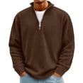 thumbnail image 1 of Huankd Men's Quarter Zip Knit Sweater Long Sleeve Pullover Tops Casual Slim Fit Crew Neck Textured Chunky Winter 2026 Brown 3XL, 1 of 6