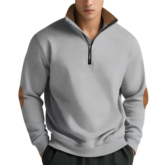 Huankd Men's Quarter Zip Pullover Fleece Sweatshirt Casual Long Sleeve Shirts for Men Winter Fall Thermal Light Gray M