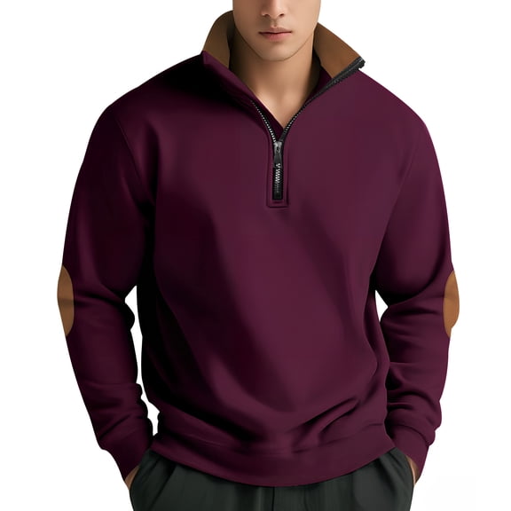 Huankd Men's Quarter Zip Pullover Fleece Sweatshirt Casual Long Sleeve Shirts for Men Winter Fall Thermal Wine L