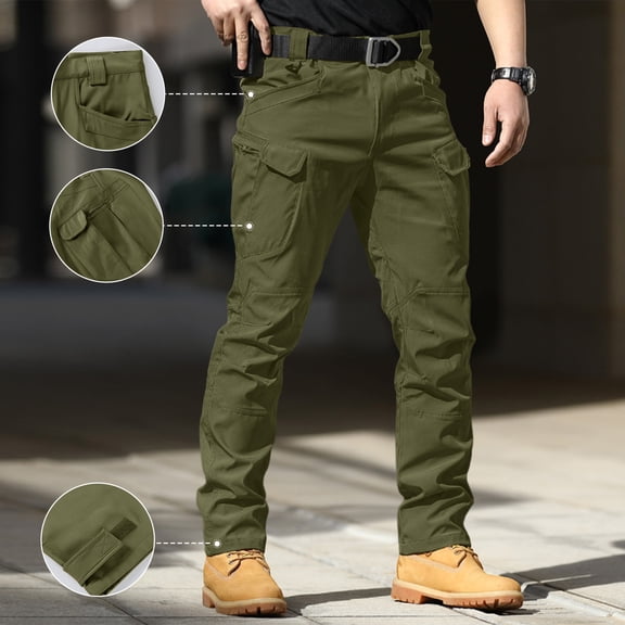 Huankd Men's Ripstop Tactical Cargo Pants Water Resistant Quick Dry Hiking Work Pants with Pockets Green S