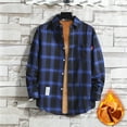thumbnail image 1 of Huankd Men's Sherpa Lined Flannel Shirt Jacket Plaid Button Up Jacket Coat with Pocket Dark Blue 3XL, 1 of 5