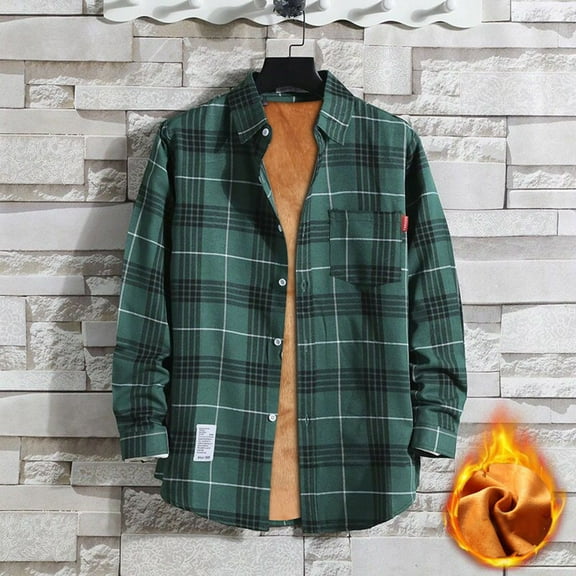 Huankd Men's Sherpa Lined Flannel Shirt Jacket Plaid Button Up Jacket Coat with Pocket Green 3XL