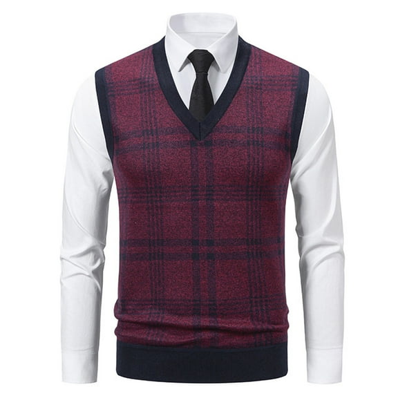 Huankd Men's Striped Knitted Sweater Vest Sleeveless Vintage Casual Oversized Spring Fashion Top Wine 2XL