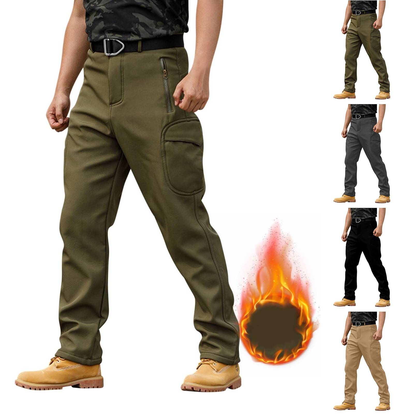 Huankd Men's Thermal Fleece Lined Tactical Pants Winter Work Cargo ...
