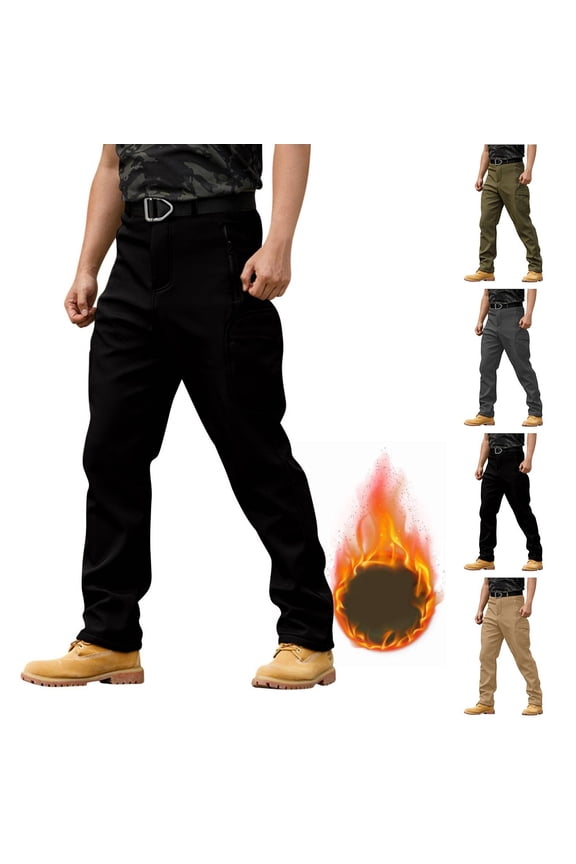 Men's Thermal Fleece Lined Tactical Pants Winter Work Cargo Pants Waterproof Insulated Snow Hiking Pants Black XL