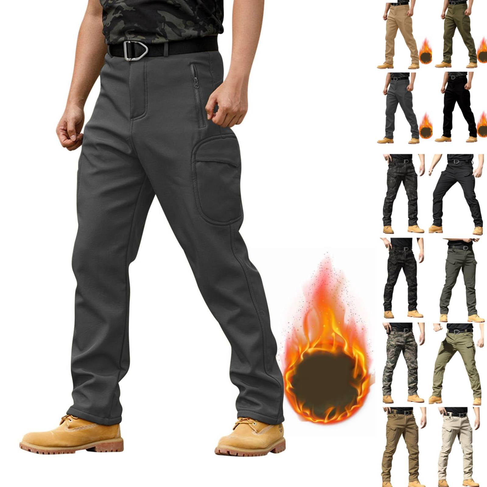 Huankd Men’s Winter Tactical Work Pants - Thermal Fleece Lined Cargo ...