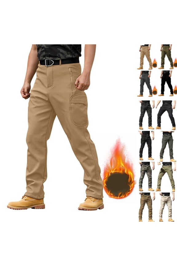 Men’s Winter Tactical Work Pants - Thermal Fleece Lined Cargo Pants for Cold Weather Earthy Yellow S