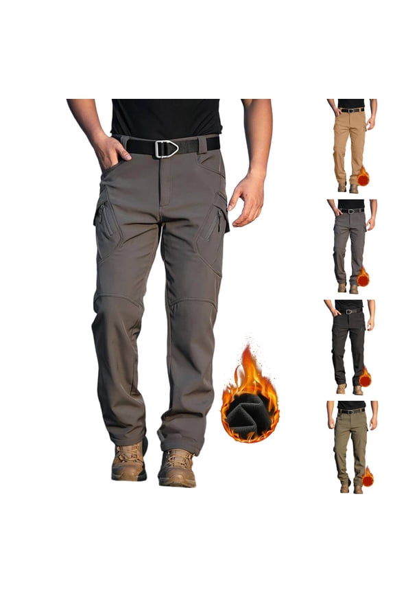 Men's Winter Work Pants Fleece Lined Tactical Snow Ski Pant Waterproof Insulated Cargo Hiking Trousers Pocket Gray L