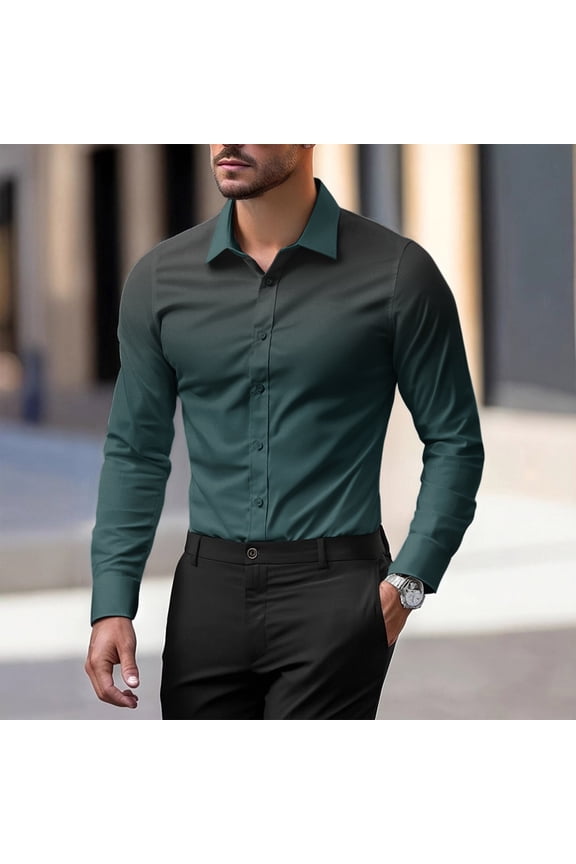 Men's Wrinkle Free Slim Fit Dress Shirts Formal Long Sleeve Button Down for Wedding Business Army Green XL
