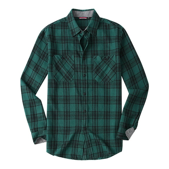 Huankd Mens Button Down Shirts Flannel Shirt Long Sleeve Green S