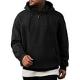 thumbnail image 1 of Huankd Mens Casual Hoodies Drawstring Quarter Zip Pullover Sweatshirts Black L, 1 of 7