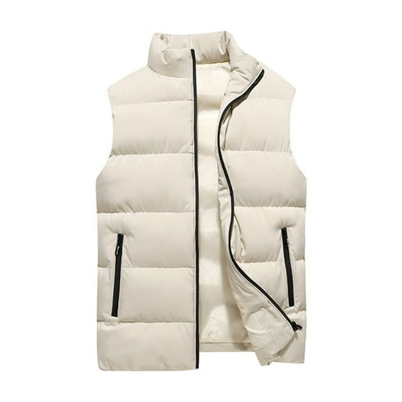 Huankd Mens Down Vest for Men Warm Lightweight Puffer Gilet Stand Collar Design Perfect Under A Jacket for Winter Beige M