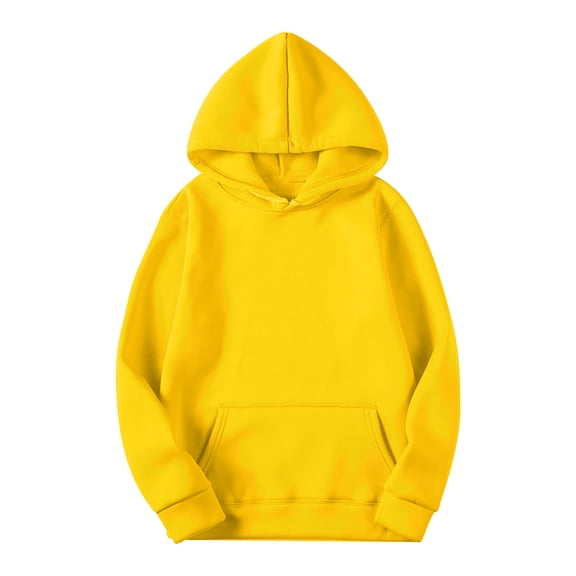 Huankd Mens Hoodies Pullover Long Sleeve Casual Fleece Sweatshirts Winter Solid Color Hooded Tops with Kangaroo Pocket Yellow 2XL