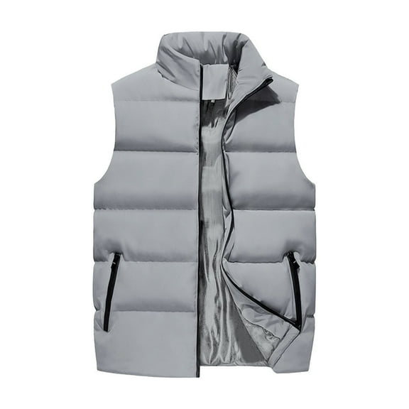 Huankd Mens Puffer Vest Quilted Outerwear Winter Warm Down Puffy Vests Lightweight Casual Padded Jacket Light Gray M