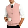 thumbnail image 1 of Huankd Mens Sweater Vest Sleeveless Classic Business Casual Cable Knit Cardigan Sweater V Neck Button Down Pullover Vest Pink XL, 1 of 7