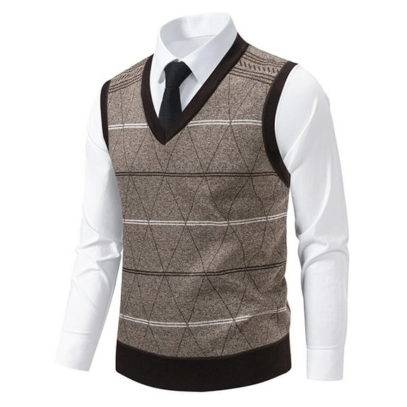 Huankd Mens Vintage Vests 2026 Spring Retro Sleeveless V Neck Knit Sweater Soft Casual Warm Slim Fit Knitwear Coffee XL