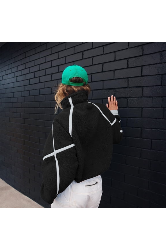 Oversized Fleece Sherpa Jacket for Women Zip Up Fuzzy Teddy Coat Soft Warm Long Sleeve Winter Outerwear with Pockets 2025 Black M