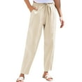 thumbnail image 1 of Huankd Petite Pants For Women Linen Pants Women Petite Straight Leg Pants Women Cotton Linen Pants Women Beige M, 1 of 9