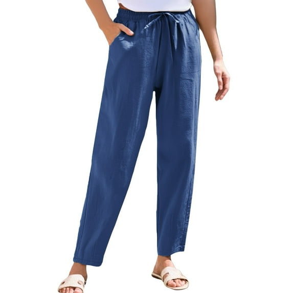 Huankd Petite Pants For Women Linen Pants Women Petite Straight Leg Pants Women Cotton Linen Pants Women Navy XL