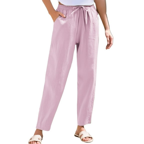 Huankd Petite Pants For Women Linen Pants Women Petite Straight Leg Pants Women Cotton Linen Pants Women Pink S