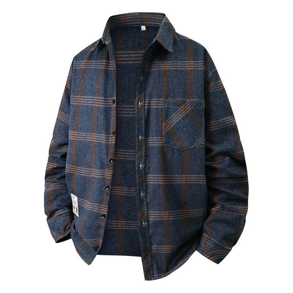 Huankd Plaid Shirt Men Button Down Shirts Regular Fit Long Sleeve Casual Flannel Shirts 2026 Black 2XL