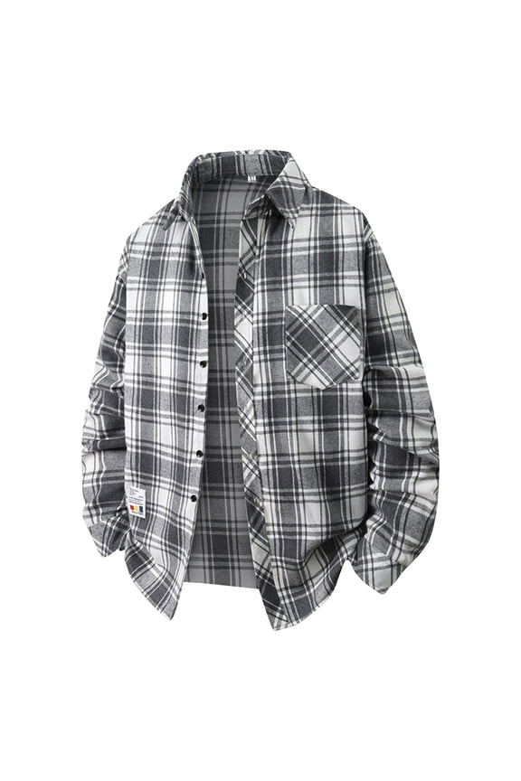 Plaid Shirt Men Button Down Shirts Regular Fit Long Sleeve Casual Flannel Shirts 2026 White 3XL