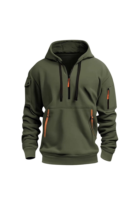 Quarter Zip Men Hoodie Long Sleeve Tactical Hoodies 1/4 Zip Pullover Work Workout Athletic Sweatshirts Dark Green 4XL