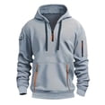thumbnail image 1 of Huankd Quarter Zip Men Hoodie Long Sleeve Tactical Hoodies 1/4 Zip Pullover Work Workout Athletic Sweatshirts Light Gray L, 1 of 3