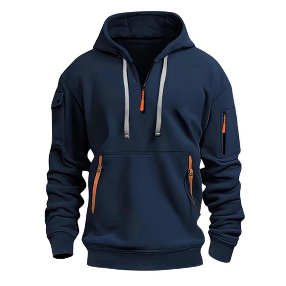 Huankd Quarter Zip Men Hoodie Long Sleeve Tactical Hoodies 1/4 Zip Pullover Work Workout Athletic Sweatshirts Navy M