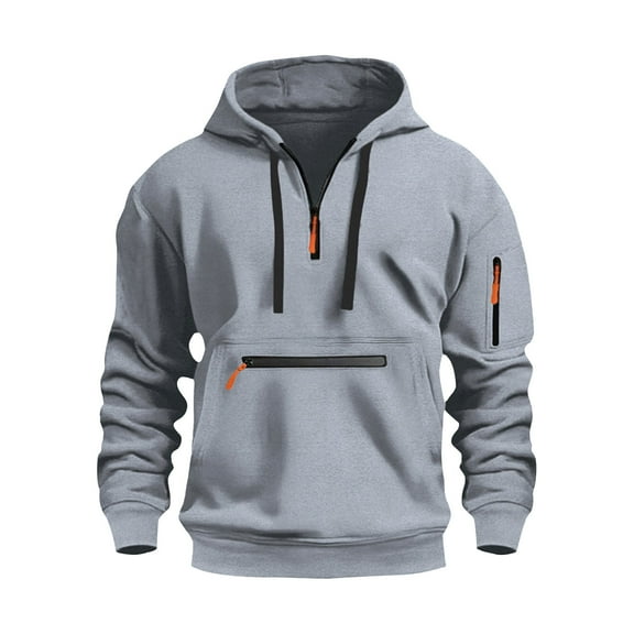 Huankd Quarter Zip Pullover Men Hoodie Long Sleeve Tactical Hoodies 1/4 Zip Pullover Work Workout Athletic Sweatshirts Gray XL