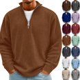 thumbnail image 1 of Huankd Quarter Zip Pullover for Men Long Sleeve Knit Sweater Casual Slim Fit Textured High Neck Fall Winter 2026 Cozy Sweatshirt Coffee 2XL, 1 of 6