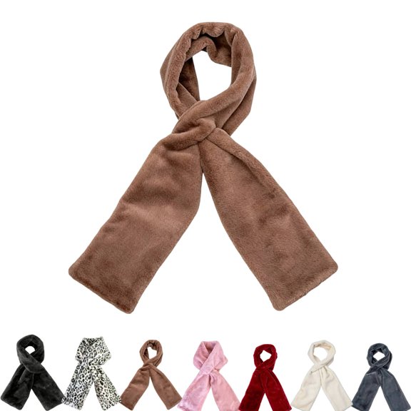 Huankd Scarf with Pocket for Women Faux Fur Pull Through Cozy Winter Neck Warmer Hidden Zipper Phone Pouch Fuzzy Scarf Travel 2025 Coffee One Size