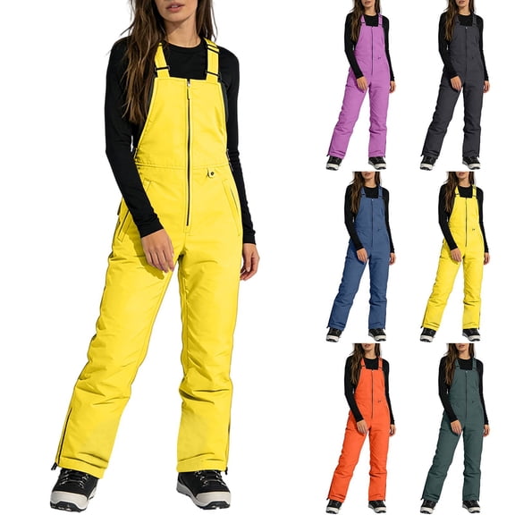 Huankd Snow Bibs for Women Waterproof and Insulated Ski Bibs Adjustable Snow Jumpsuit with Suspenders for Winter Outdoor Yellow L