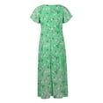 thumbnail image 1 of Huankd Spring Dresses for Women 2025 - Floral Chiffon Short Sleeve Flowy Trendy Maxi Dress Green S, 1 of 4